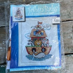 Tobin Noah's Ark Birth Record Counted Cross Stitch